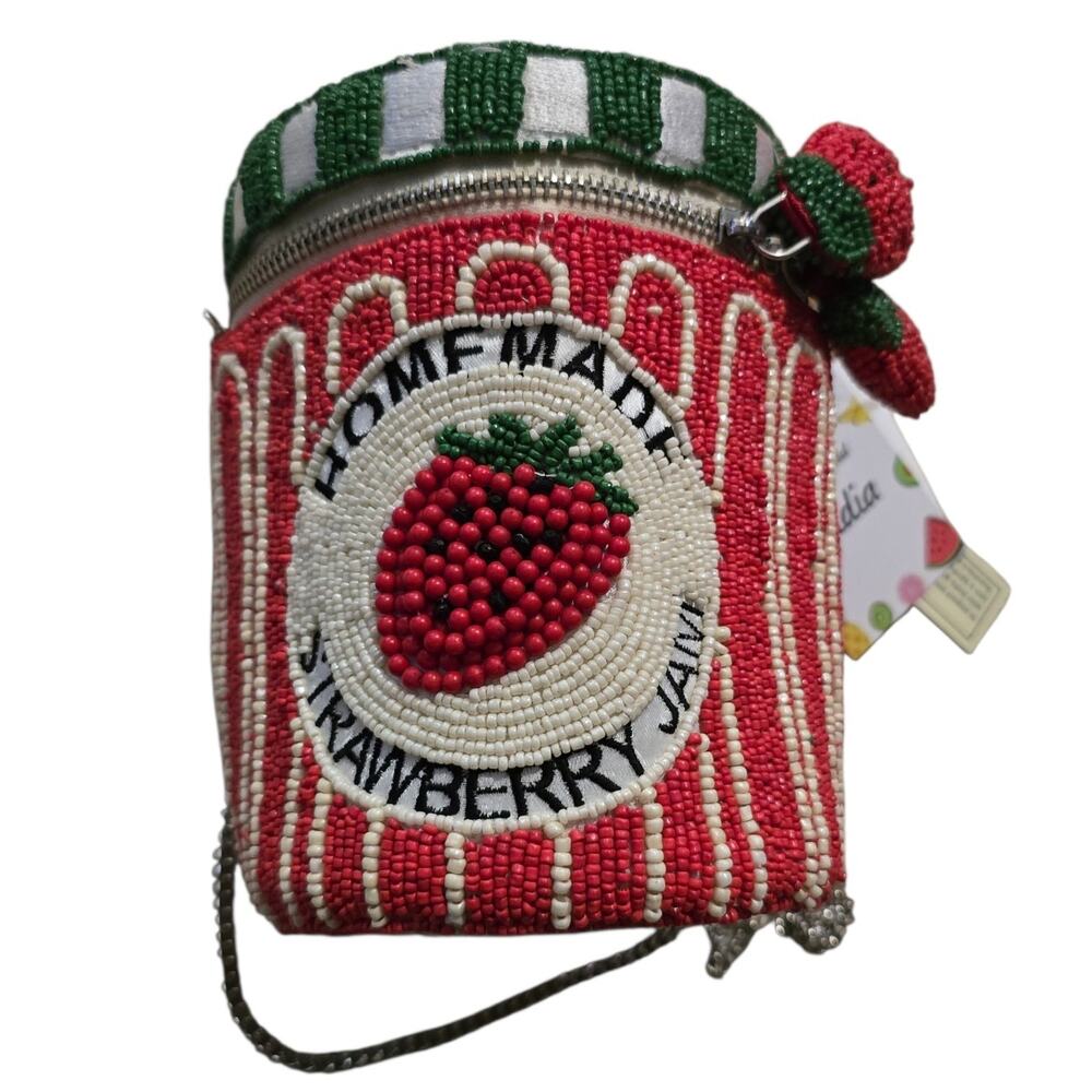 Strawberry Jam Jar Beaded Crossbody Bag Purse Handcrafted in India Novelty